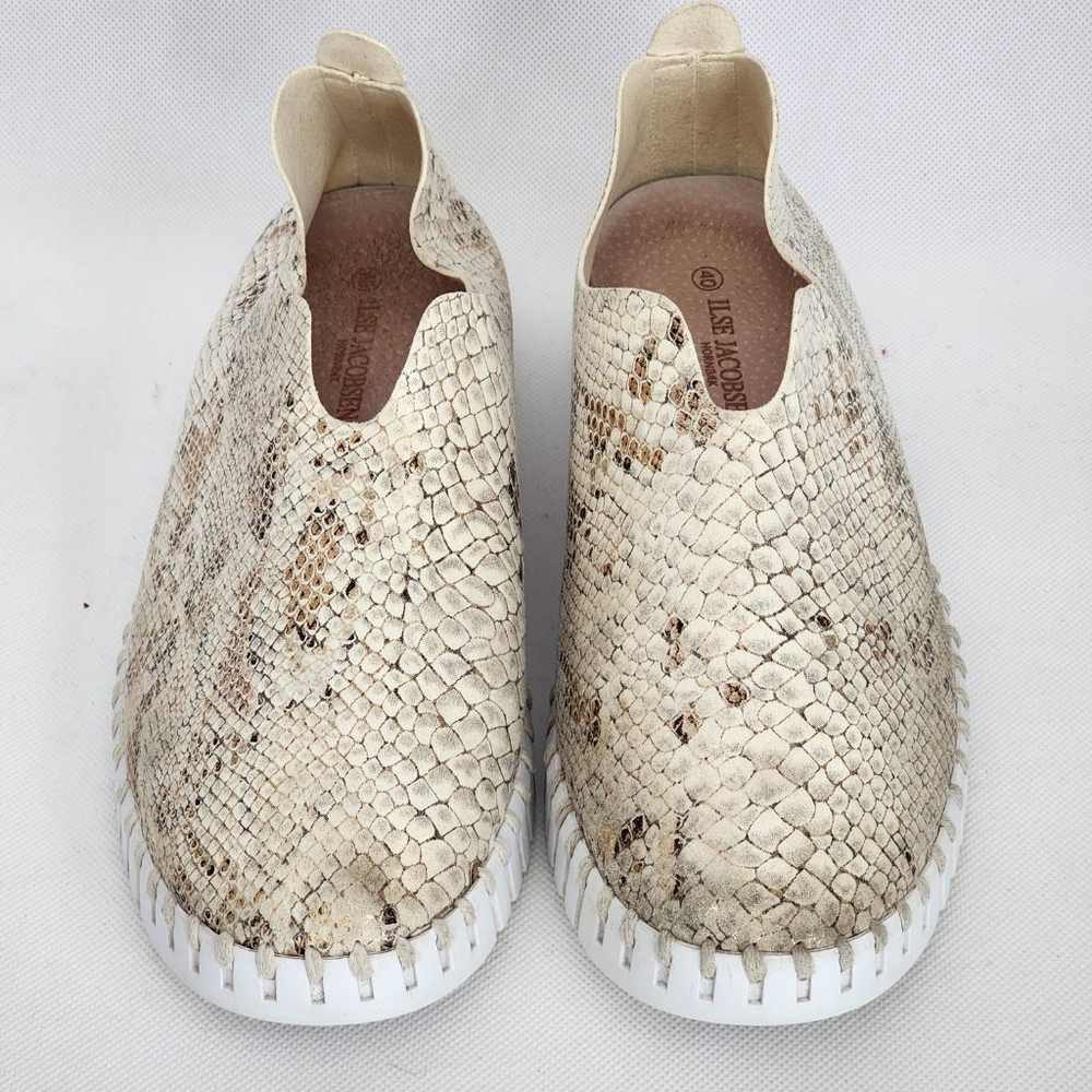 ILSE JACOBSEN Metallic Snakeskin Beige Slip On Shoes Flats & Loafers 40 9.5 - Picture 3 of 8